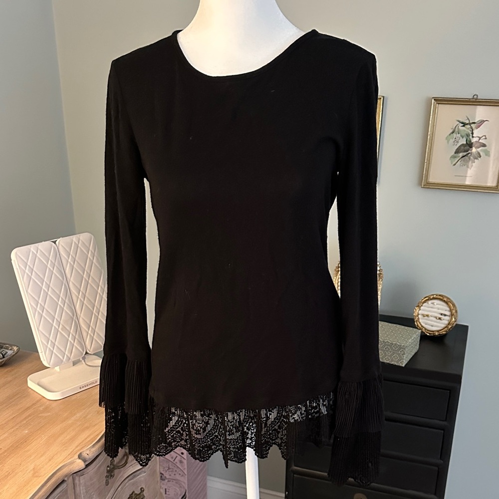 Bailey 44 Black Lace Hem Blouse